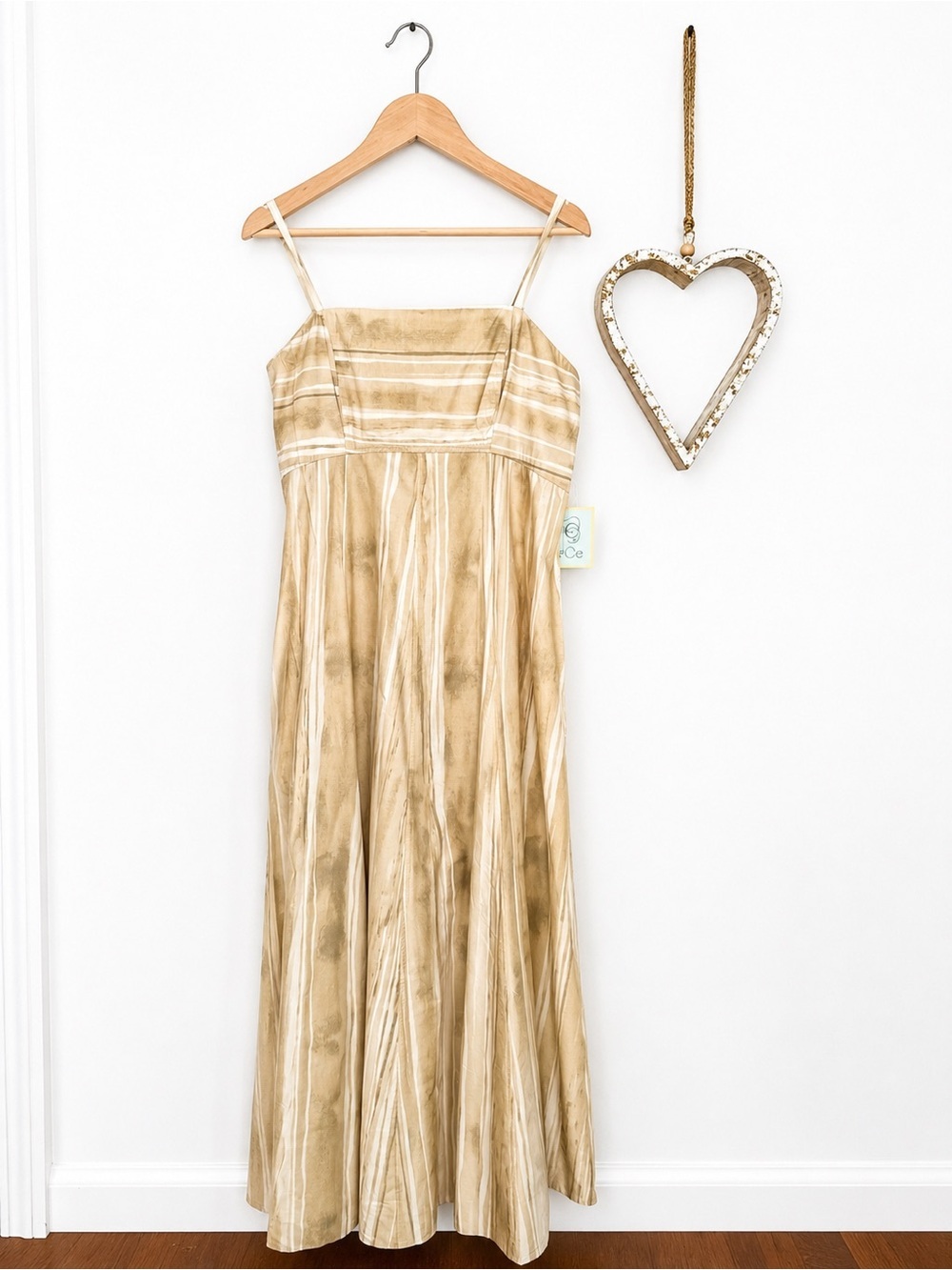 CeCe Boho Tie Dye Maxi Cotton Dress Beige Neutral Strappy Tiered Sundress MEDIUM - Picture 2 of 12